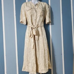 Coach Jacquard Cream Snap Front Midi Dress